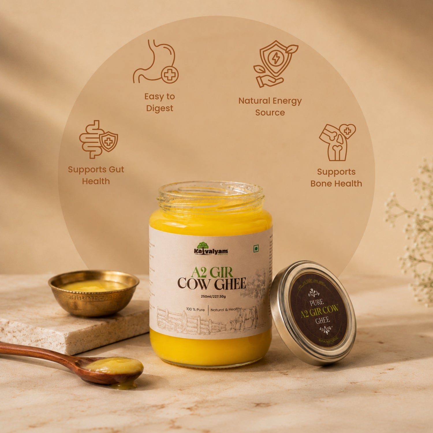 Kaivalyam traditionally Processed Gir Cow Ghee ( Tradiitional Bilona Method) - A2 Gir Cow Ghee