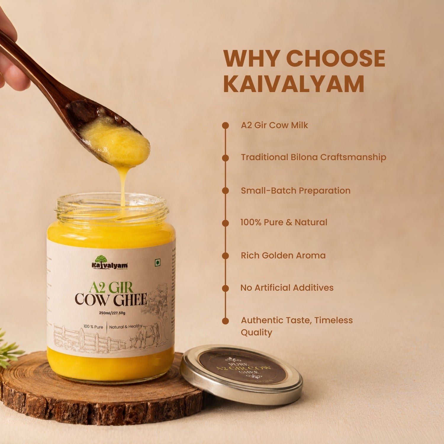Kaivalyam traditionally Processed Gir Cow Ghee ( Tradiitional Bilona Method) - A2 Gir Cow Ghee
